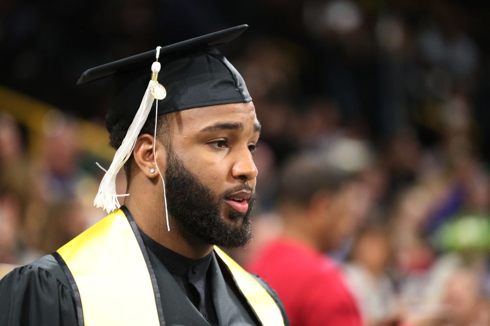 Hawkeye FootballÕs Dominique Dafney during the College of Liberal Arts and Sciences spring commencement Saturday, May 11, 2019 at Carver-Hawkeye Arena. (Brian Ray/hawkeyesports.com)