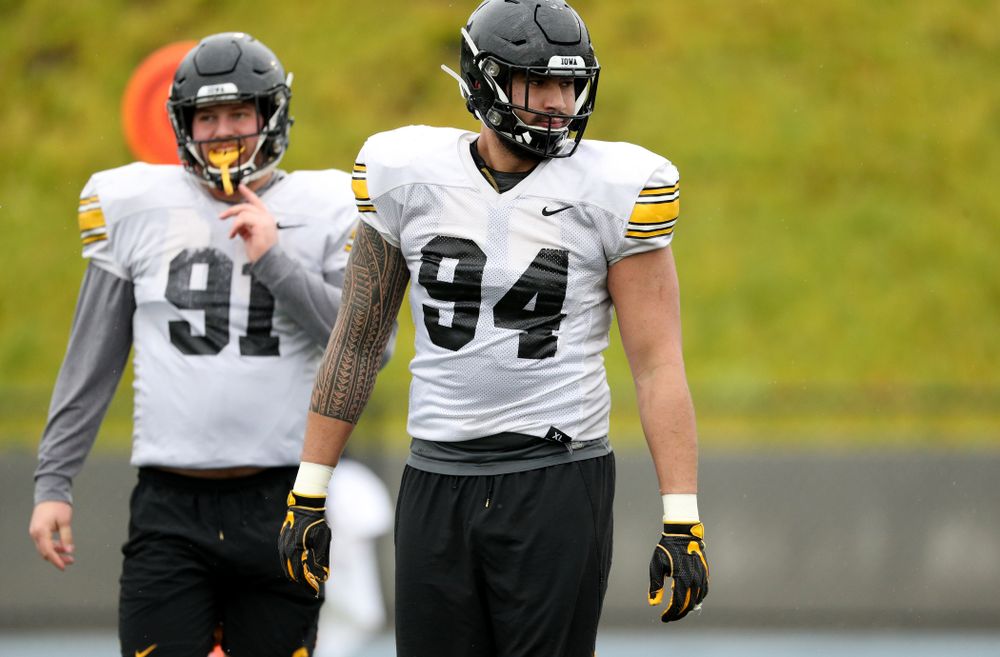 Iowa Hawkeyes defensive end A.J. Epenesa (94) during practice Monday, December 23, 2019 at Mesa College in San Diego. (Brian Ray/hawkeyesports.com)