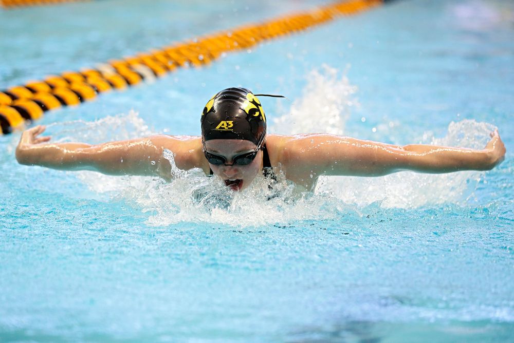 Iowa’s Kelsey Drake swims in the women’s 200 yard butterfly preliminary event during the 2020 Women’s Big Ten Swimming and Diving Championships at the Campus Recreation and Wellness Center in Iowa City on Saturday, February 22, 2020. (Stephen Mally/hawkeyesports.com)