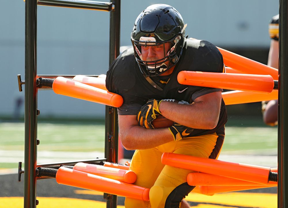 Iowa Hawkeyes fullback Brady Ross (36) runs a drill during Fall Camp Practice #5 at the Hansen Football Performance Center in Iowa City on Tuesday, Aug 6, 2019. (Stephen Mally/hawkeyesports.com)