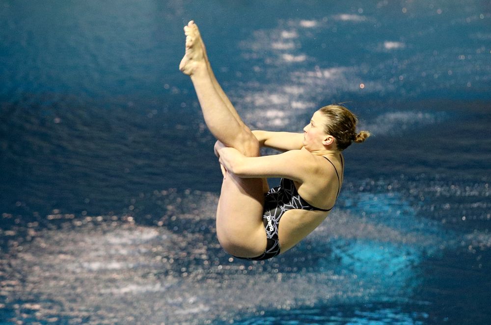 Iowa’s Claire Park competes in the women’s 1 meter diving preliminary event during the 2020 Women’s Big Ten Swimming and Diving Championships at the Campus Recreation and Wellness Center in Iowa City on Thursday, February 20, 2020. (Stephen Mally/hawkeyesports.com)