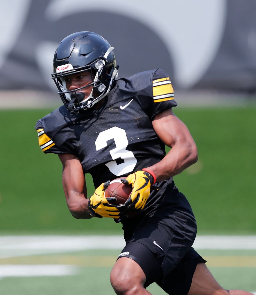Iowa Hawkeyes wide receiver Tyrone Tracy Jr. (3) during fall camp practice No. 9 Friday, August 10, 2018 at the Kenyon Practice Facility. (Brian Ray/hawkeyesports.com)