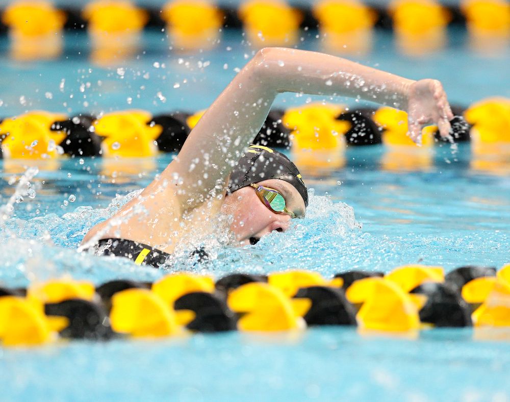 Iowa’s Macy Rink swims the women’s 500 yard freestyle preliminary event during the 2020 Women’s Big Ten Swimming and Diving Championships at the Campus Recreation and Wellness Center in Iowa City on Thursday, February 20, 2020. (Stephen Mally/hawkeyesports.com)
