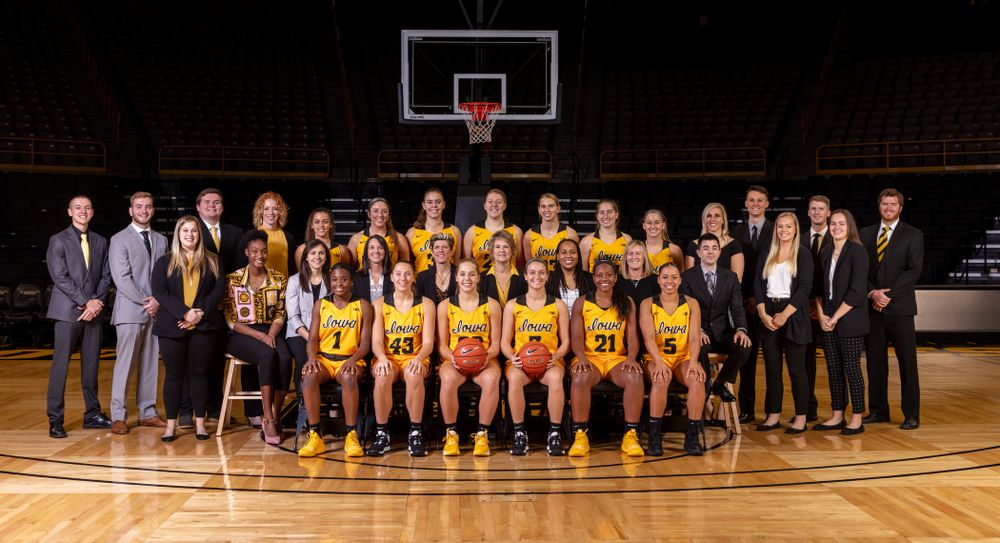 The 2019-2020 Iowa WomenÕs Basketball team, coaches, and staff Thursday, October 24, 2019 at Carver-Hawkeye Arena. (Brian Ray/hawkeyesports.com)