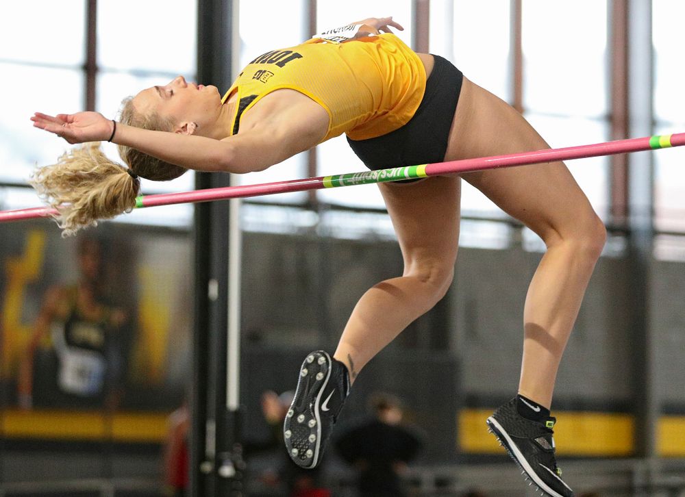 Iowa’s Gillian Urycki competes in the women’s high jump event during the Hawkeye Invitational at the Recreation Building in Iowa City on Saturday, January 11, 2020. (Stephen Mally/hawkeyesports.com)
