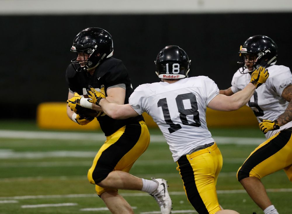 Iowa Hawkeyes tight end Bryce Schulte (48) during spring practice No. 13 Wednesday, April 18, 2018 at the Hansen Football Performance Center. (Brian Ray/hawkeyesports.com)