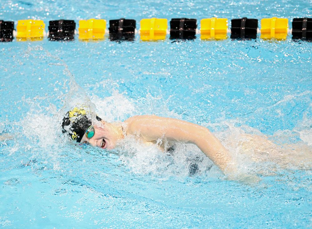 Iowa’s Erin Lang swims the women’s 200 yard freestyle event during their meet at the Campus Recreation and Wellness Center in Iowa City on Friday, February 7, 2020. (Stephen Mally/hawkeyesports.com)