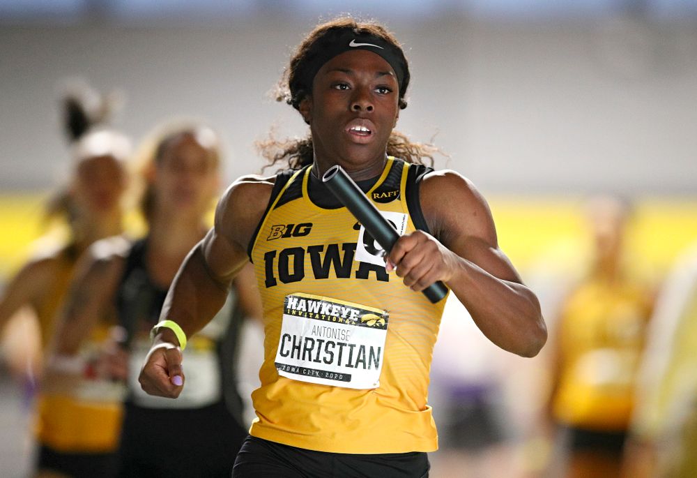 Iowa’s Antonise Christian runs the women’s 1600 meter relay event during the Hawkeye Invitational at the Recreation Building in Iowa City on Saturday, January 11, 2020. (Stephen Mally/hawkeyesports.com)