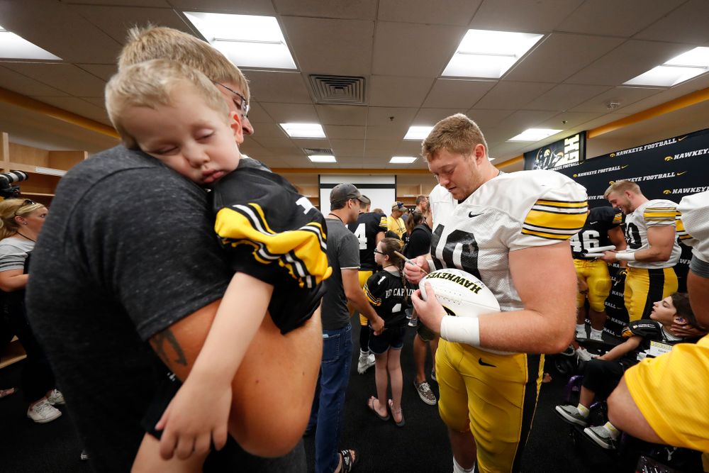 Iowa Hawkeyes defensive end Parker Hesse (40) during Kids Day Saturday, August 11, 2018 at Kinnick Stadium. (Brian Ray/hawkeyesports.com)