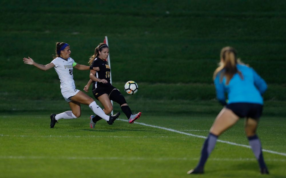 Iowa Hawkeyes Rose Ripslinger (15) against the Purdue Boilermakers Thursday, September 20, 2018 at the Iowa Soccer Complex. (Brian Ray/hawkeyesports.com)