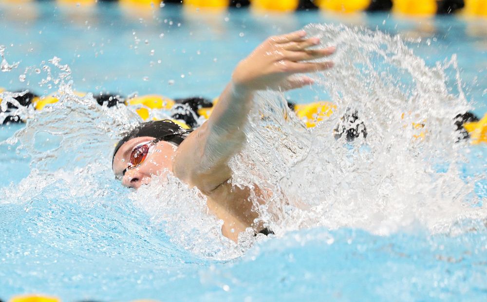 Iowa’s Christina Kaufman swims her section of the women’s 200-yard freestyle relay event during their meet against Michigan State at the Campus Recreation and Wellness Center in Iowa City on Thursday, Oct 3, 2019. (Stephen Mally/hawkeyesports.com)