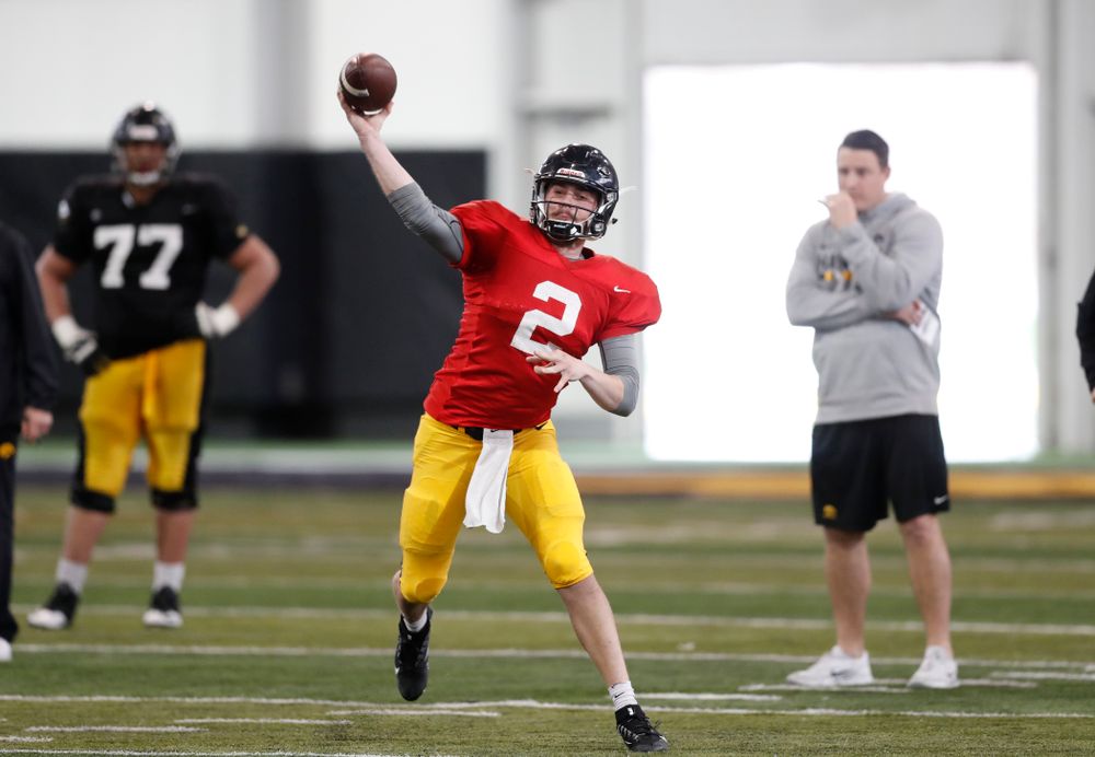 Iowa Hawkeyes quarterback Peyton Mansell (2) during spring practice  Thursday, March 29, 2018 at the Hansen Football Performance Center. (Brian Ray/hawkeyesports.com)