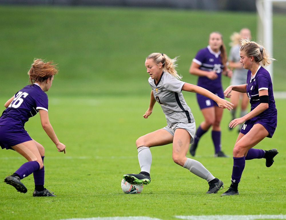 Iowa midfielder Hailey Rydberg (2) moves with the ball during the first half of their match at the Iowa Soccer Complex in Iowa City on Sunday, Sep 29, 2019. (Stephen Mally/hawkeyesports.com)