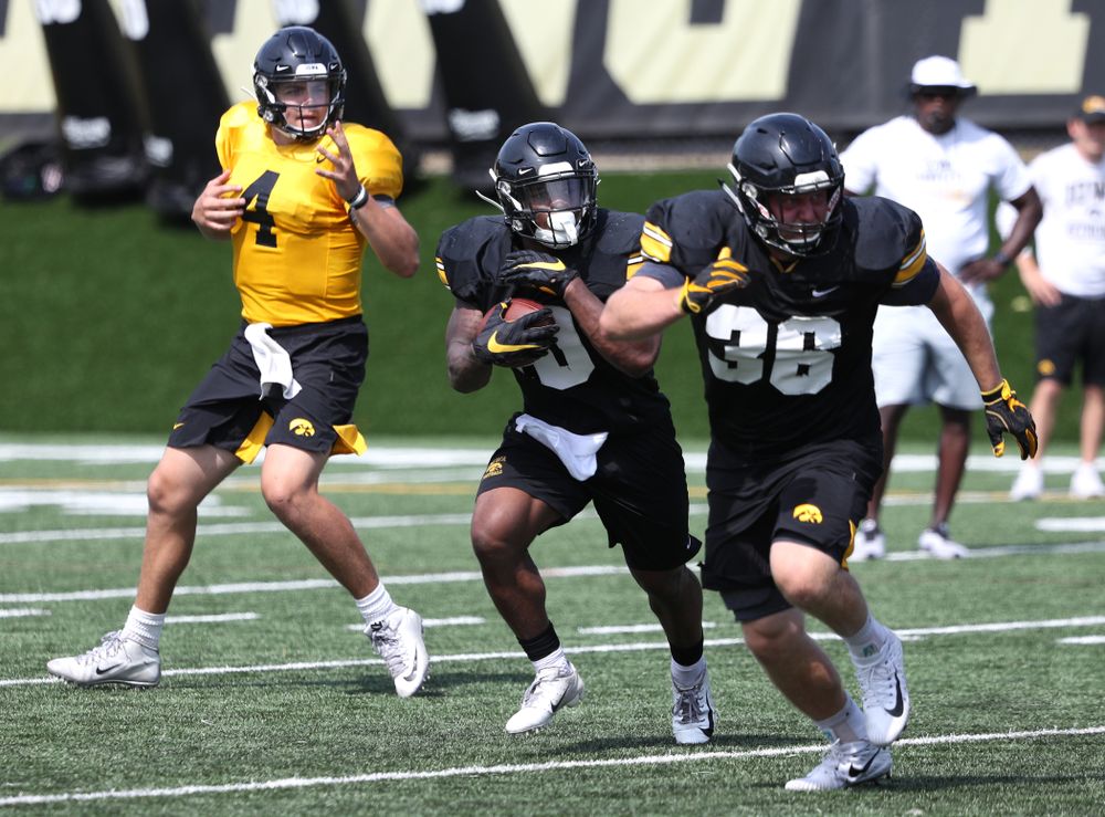 Iowa Hawkeyes running back Mekhi Sargent (10) during Fall Camp Practice No. 4 Monday, August 5, 2019 at the Ronald D. and Margaret L. Kenyon Football Practice Facility. (Brian Ray/hawkeyesports.com)