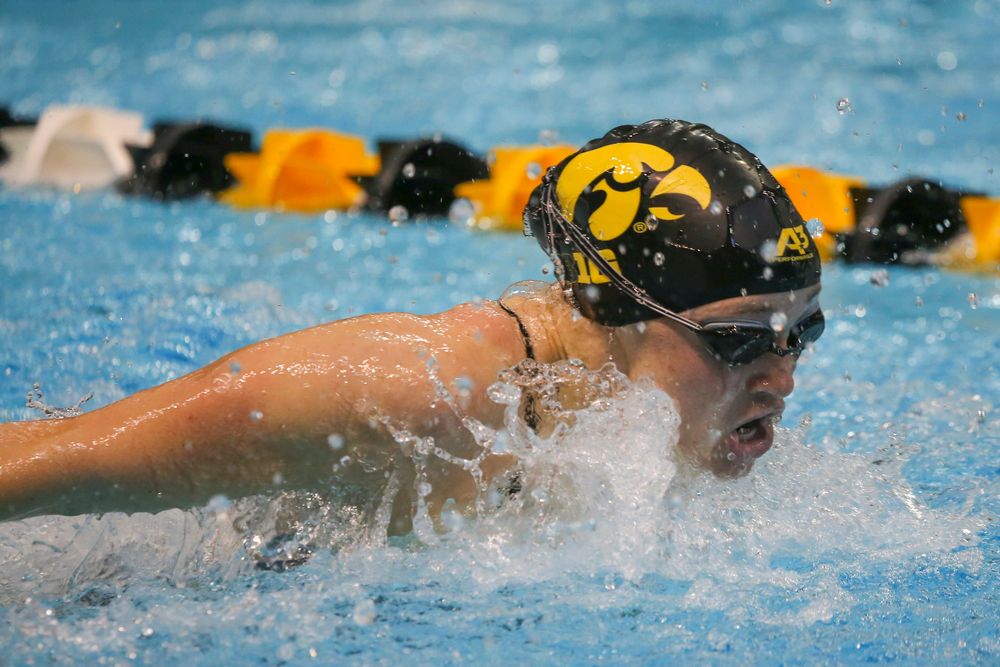 Sage Ohlensehlen during Iowa women’s swimming and diving vs Rutgers on Friday, November 8, 2019 at the Campus Wellness and Recreation Center. (Lily Smith/hawkeyesports.com)