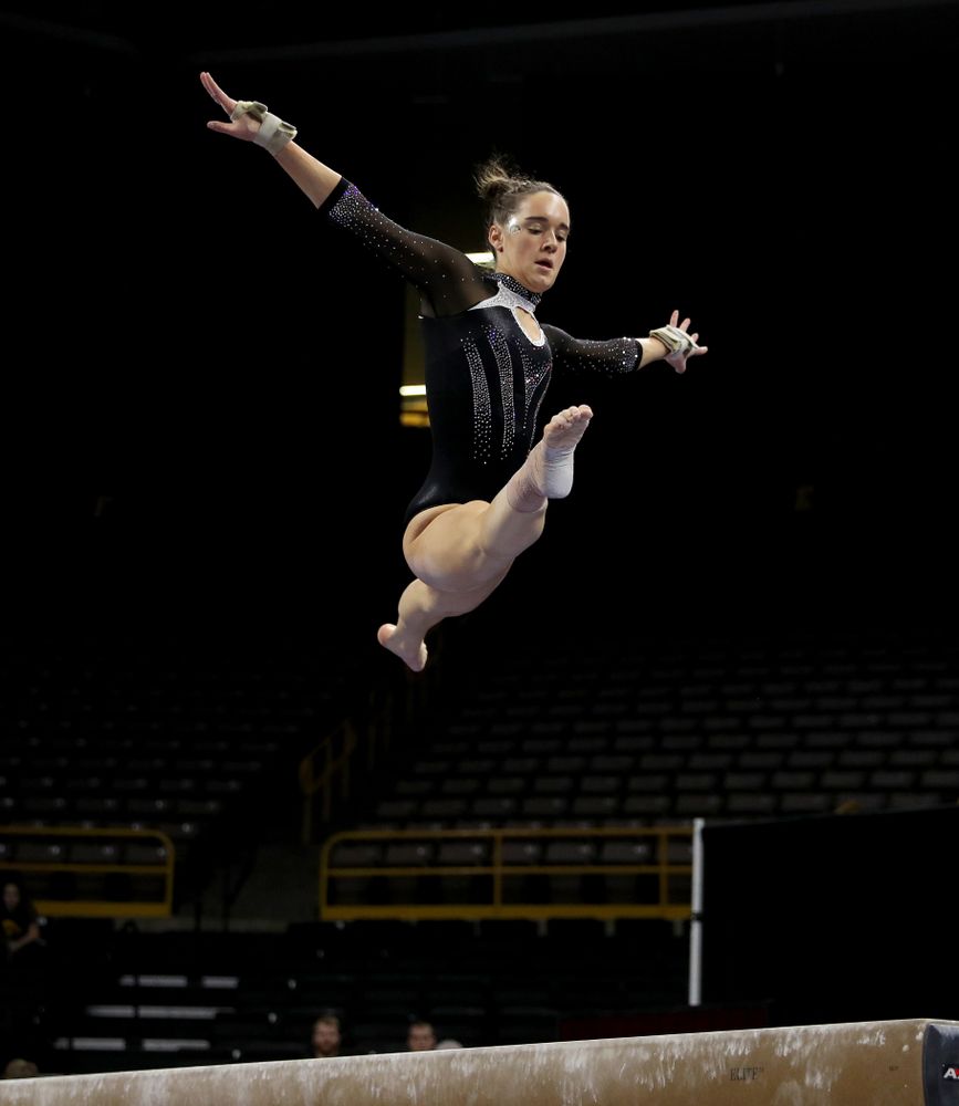 Iowa’s Allie Gilchrist competes on the beam against Michigan State Saturday, February 1, 2020 at Carver-Hawkeye Arena. (Brian Ray/hawkeyesports.com)