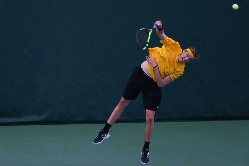 Iowa's Nikita Snezhko at a tennis match vs Drake  Friday, March 8, 2019 at the Hawkeye Tennis and Recreation Complex. (Lily Smith/hawkeyesports.com)