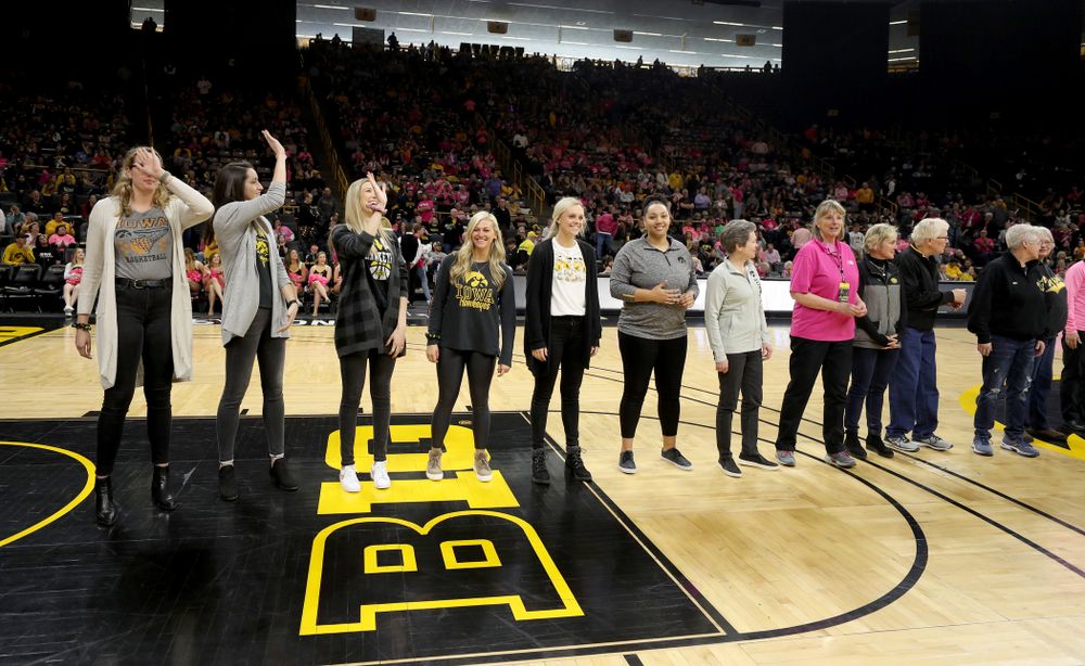 Former players are recognized at halftime of the Iowa Hawkeyes game against the Wisconsin Badgers Sunday, February 16, 2020 at Carver-Hawkeye Arena. (Brian Ray/hawkeyesports.com)