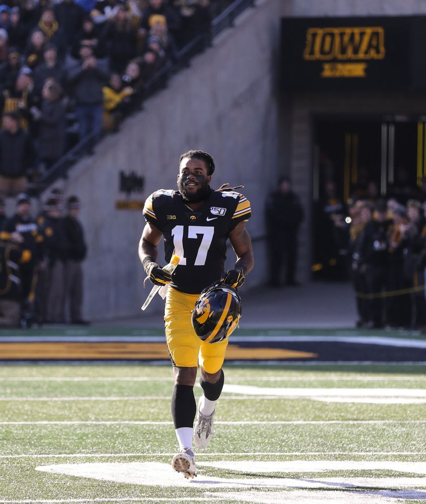Iowa Hawkeyes defensive back Devonte Young (17) during Senior Day festivities before their game against the Illinois Fighting Illini Saturday, November 23, 2019 at Kinnick Stadium. (Brian Ray/hawkeyesports.com)