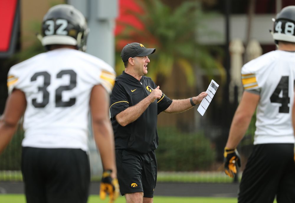 Iowa Hawkeyes defensive coordinator Phil Parker during practice for the 2019 Outback Bowl Friday, December 28, 2018 at the University of Tampa. (Brian Ray/hawkeyesports.com)