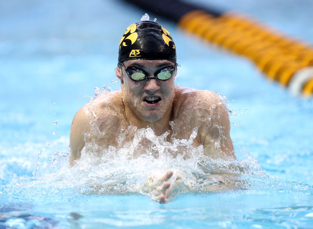 Iowa's Daniel Swanepoel competes in the 100-yard breaststroke on the third day at the 2019 Big Ten Swimming and Diving Championships Thursday, February 28, 2019 at the Campus Wellness and Recreation Center. (Brian Ray/hawkeyesports.com)