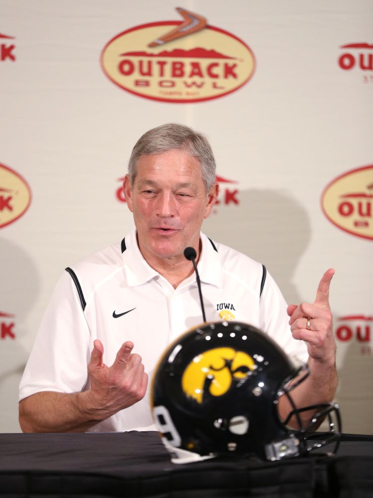 Iowa Hawkeyes head coach Kirk Ferentz answers questions during the Outback Bowl coach's press conference Saturday, December 29, 2018 in Tampa, FL. (Brian Ray/hawkeyesports.com)
