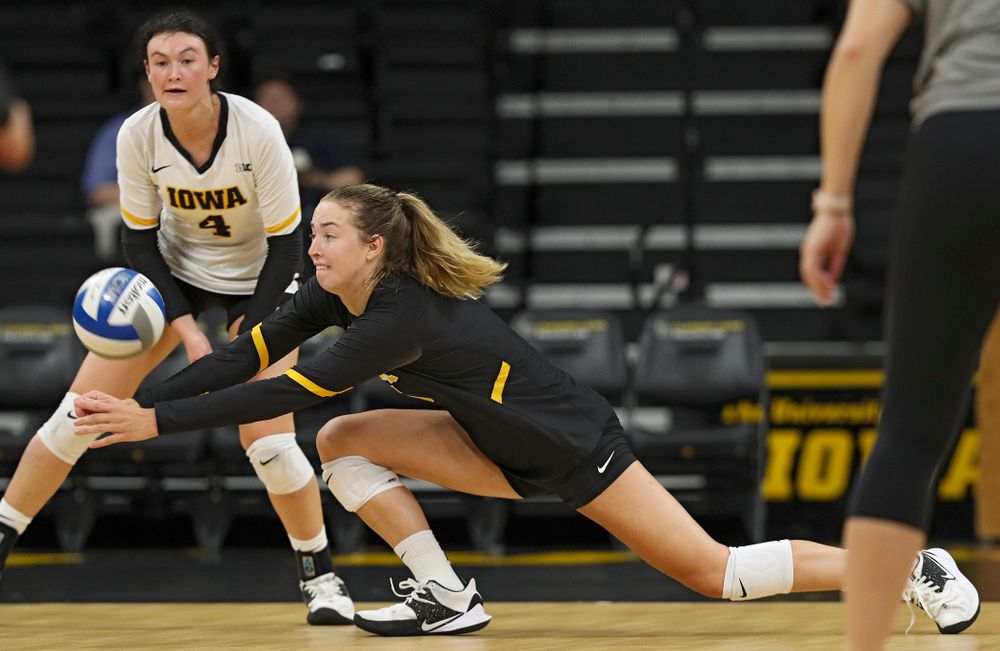 Iowa’s Meghan Buzzerio (5) during the second set of the Black and Gold scrimmage at Carver-Hawkeye Arena in Iowa City on Saturday, Aug 24, 2019. (Stephen Mally/hawkeyesports.com)