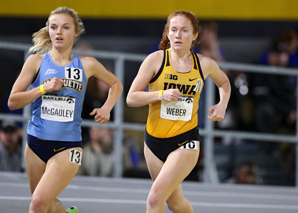 Iowa’s Marcie Weber runs the women’s 1 mile run event at the Black and Gold Invite at the Recreation Building in Iowa City on Saturday, February 1, 2020. (Stephen Mally/hawkeyesports.com)