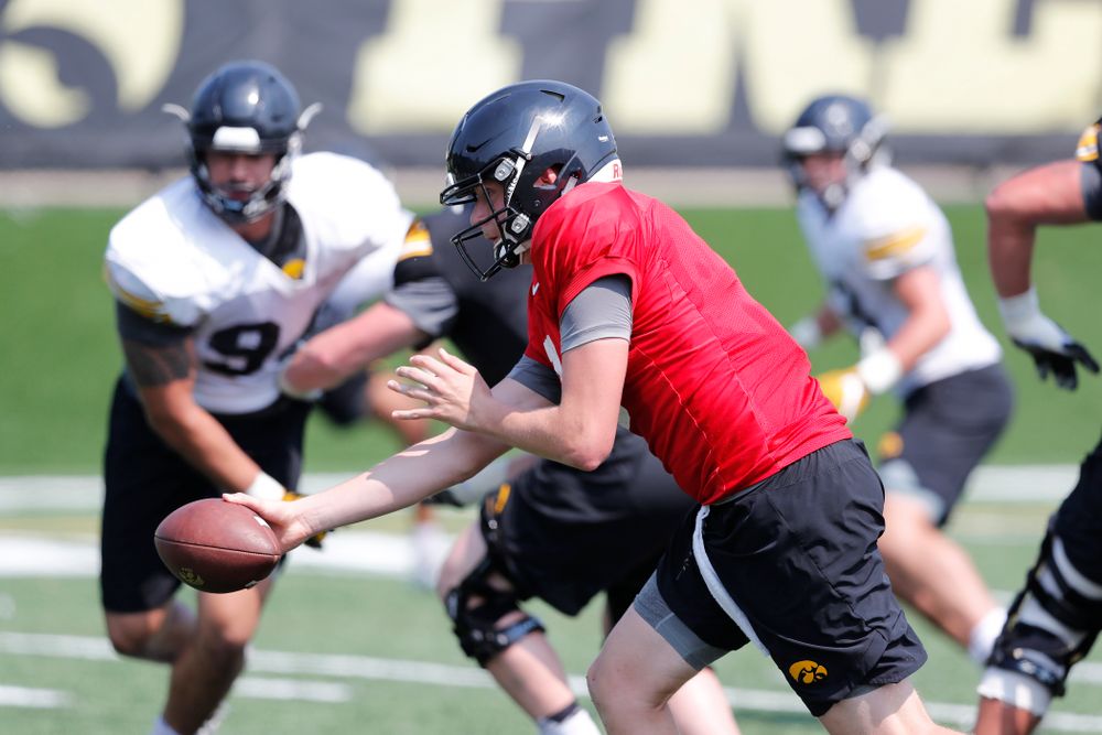Iowa Hawkeyes quarterback Spencer Petras (7) during practice No. 7 of fall camp Friday, August 10, 2018 at the Kenyon Football Practice Facility. (Brian Ray/hawkeyesports.com)