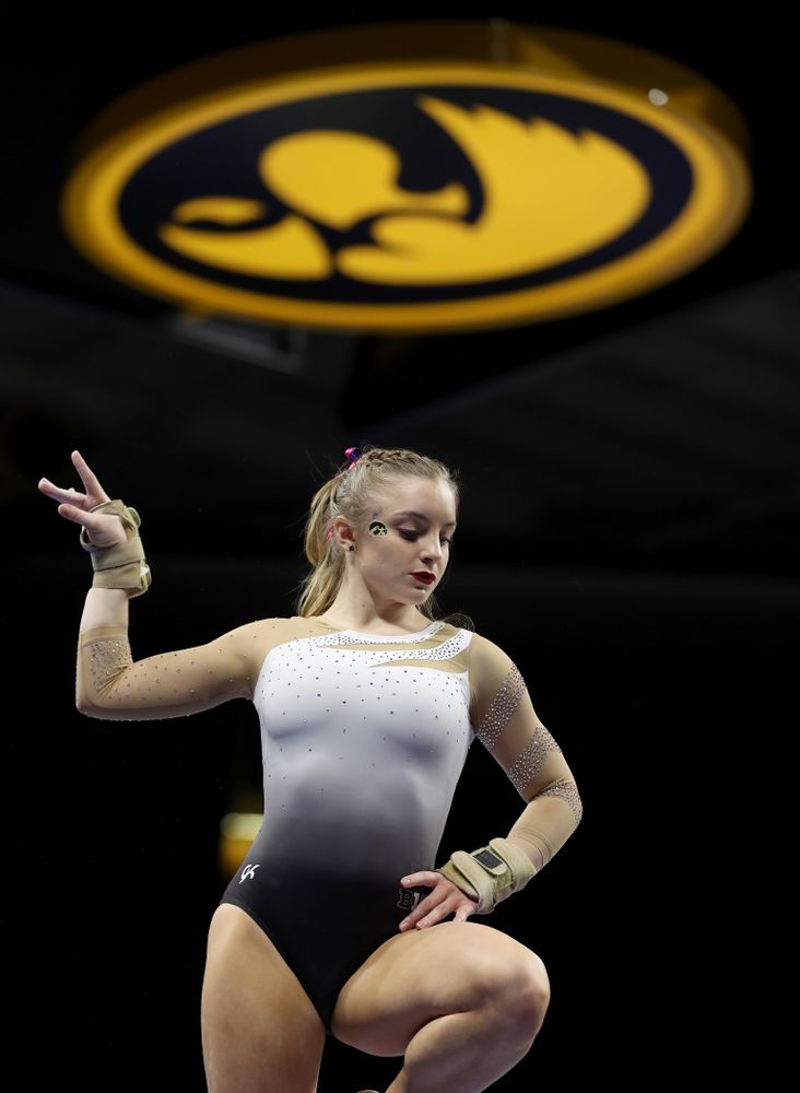 IowaÕs Lauren Guerin competes on the beam against Ball State and Air Force Saturday, January 11, 2020 at Carver-Hawkeye Arena. (Brian Ray/hawkeyesports.com)