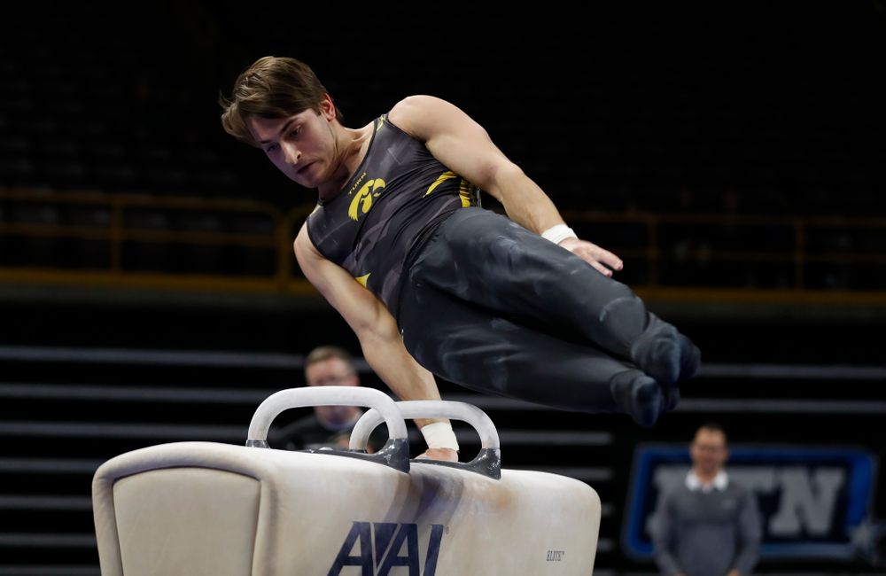 Iowa's Elijah Parsells competes on the pommel horse 