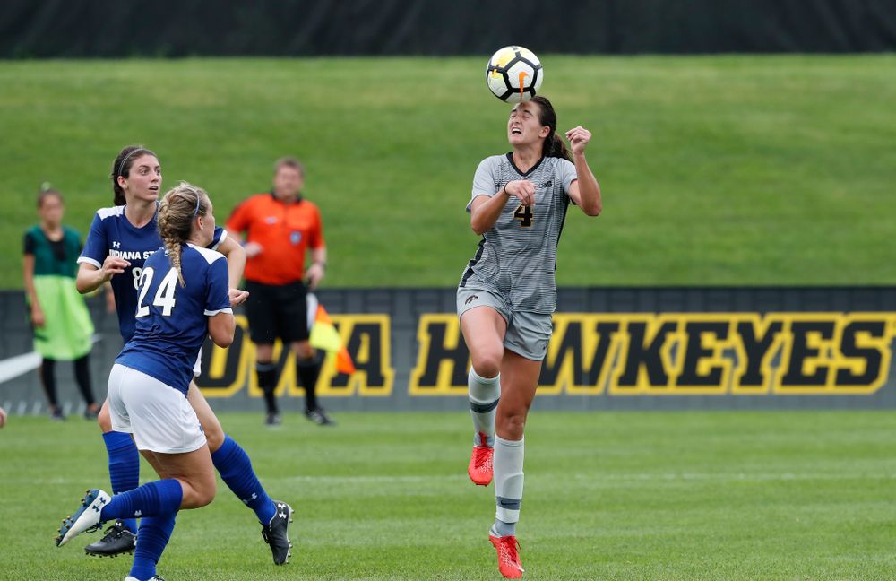 Iowa Hawkeyes Kaleigh Haus (4) against Indiana State Sunday, August 26, 2018 at the Iowa Soccer Complex. (Brian Ray/hawkeyesports.com)