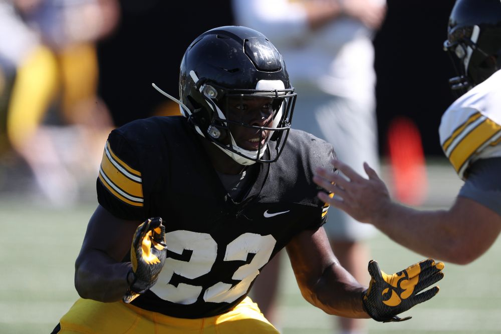 Iowa Hawkeyes running back Shadrick Byrd (23) during Fall Camp Practice No. 5 Tuesday, August 6, 2019 at the Ronald D. and Margaret L. Kenyon Football Practice Facility. (Brian Ray/hawkeyesports.com)