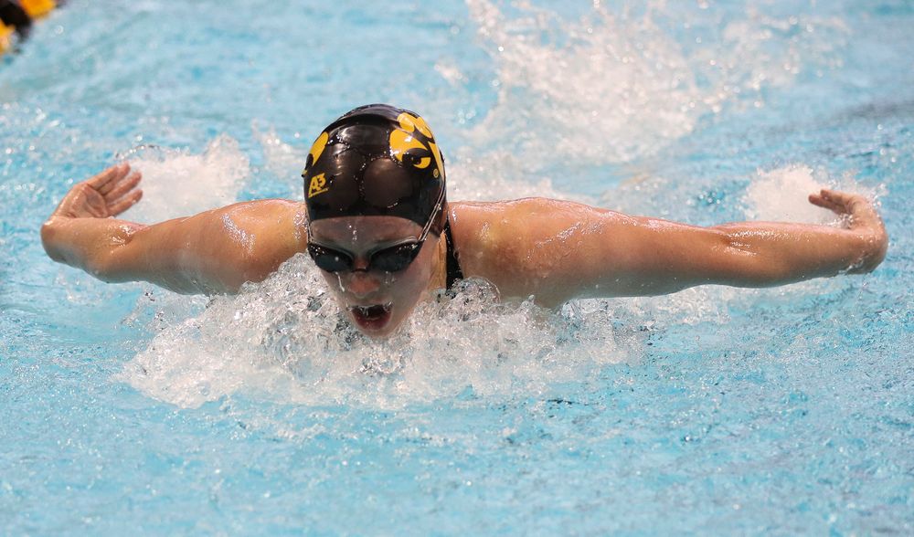 Iowa's Kelsey Drake competes in the 200-yard butterfly during the third day of the Hawkeye Invitational at the Campus Recreation and Wellness Center on November 17, 2018. (Tork Mason/hawkeyesports.com)