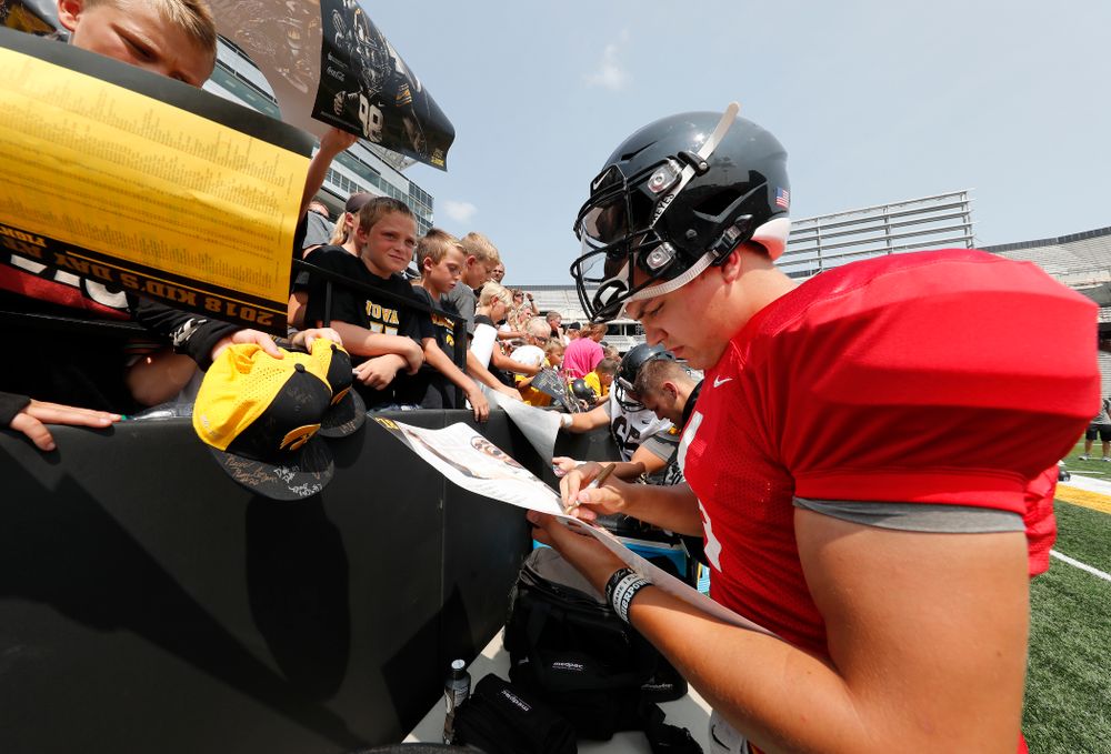 Iowa Hawkeyes quarterback Nathan Stanley (4) during Kids Day Saturday, August 11, 2018 at Kinnick Stadium. (Brian Ray/hawkeyesports.com)
