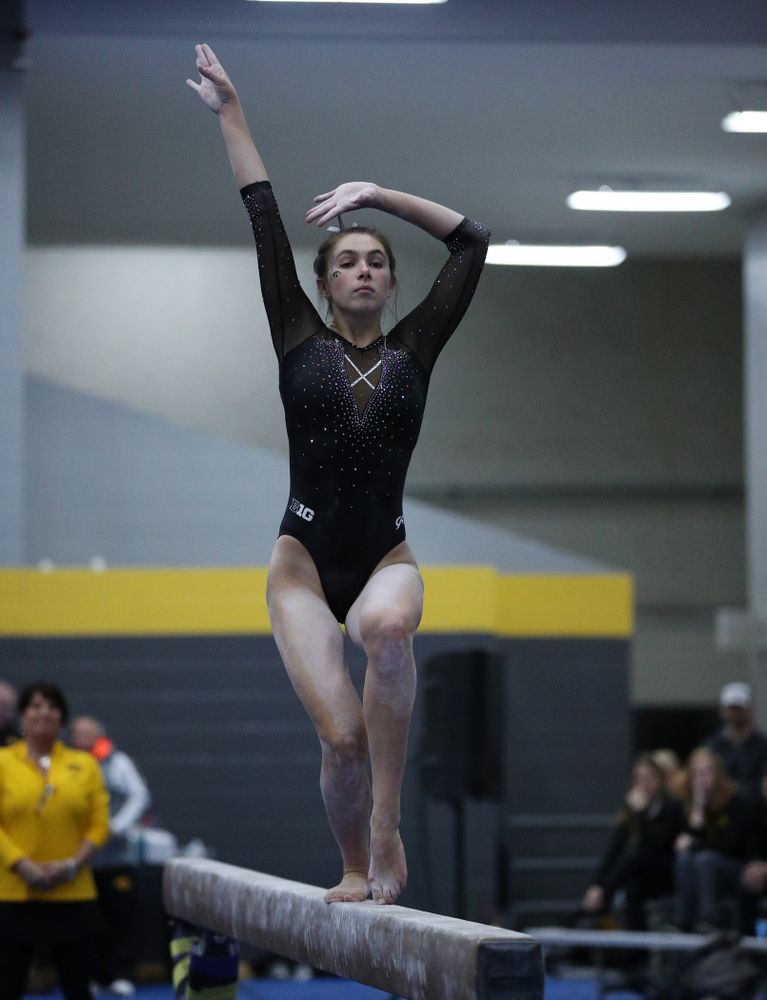 Bridget Killian competes on the beam during the Black and Gold intrasquad meet Saturday, December 1, 2018 at the University of Iowa Field House. (Brian Ray/hawkeyesports.com)