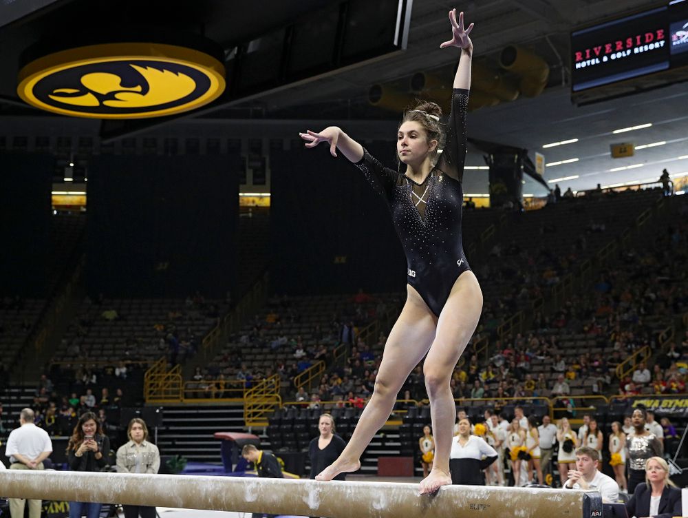 Iowa’s Bridget Killian competes on the beam during their meet at Carver-Hawkeye Arena in Iowa City on Sunday, March 8, 2020. (Stephen Mally/hawkeyesports.com)