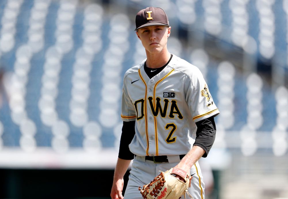 Iowa Hawkeyes pitcher Zach Daniels (2) against the Michigan Wolverines in the first round of the Big Ten Baseball Tournament  Wednesday, May 23, 2018 at TD Ameritrade Park in Omaha, Neb. (Brian Ray/hawkeyesports.com) 