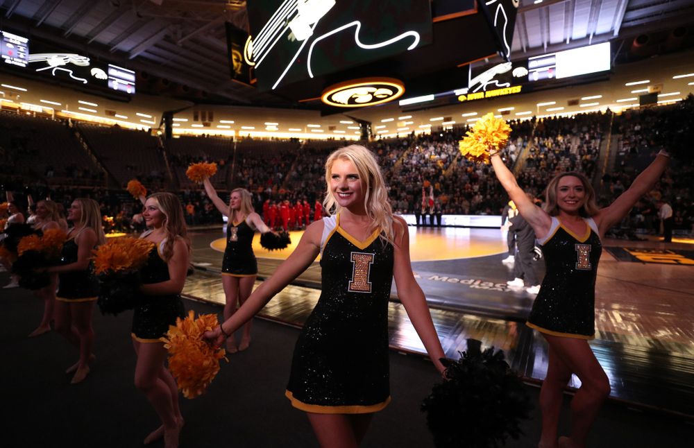 The Iowa Dance Team performs before the Iowa Hawkeyes meet against the Indiana Hoosiers Friday, February 15, 2019 at Carver-Hawkeye Arena. (Brian Ray/hawkeyesports.com)