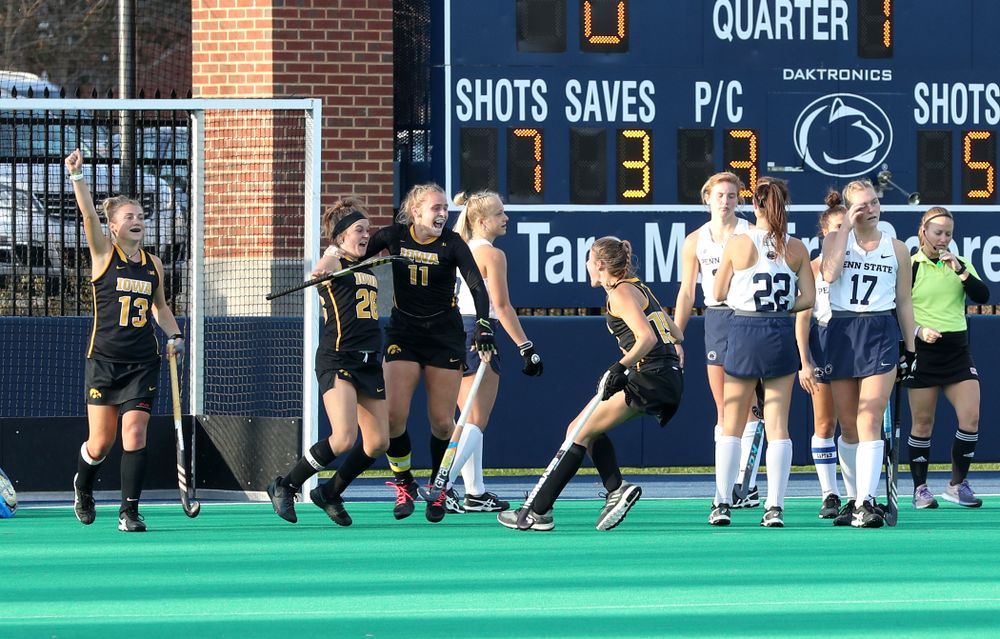 Iowa Hawkeyes forward Maddy Murphy (26) scores the game winning goal in their 1-0 overtime victory over Penn State to win the 2019 Big Ten Field Hockey Tournament Sunday, November 10, 2019 at Penn State (Brian Ray/hawkeyesports.com)