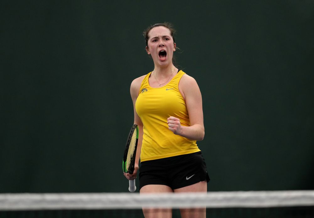 Iowa's Samantha Mannix against the Iowa State Cyclones Friday, February 8, 2019 at the Hawkeye Tennis and Recreation Complex. (Brian Ray/hawkeyesports.com)