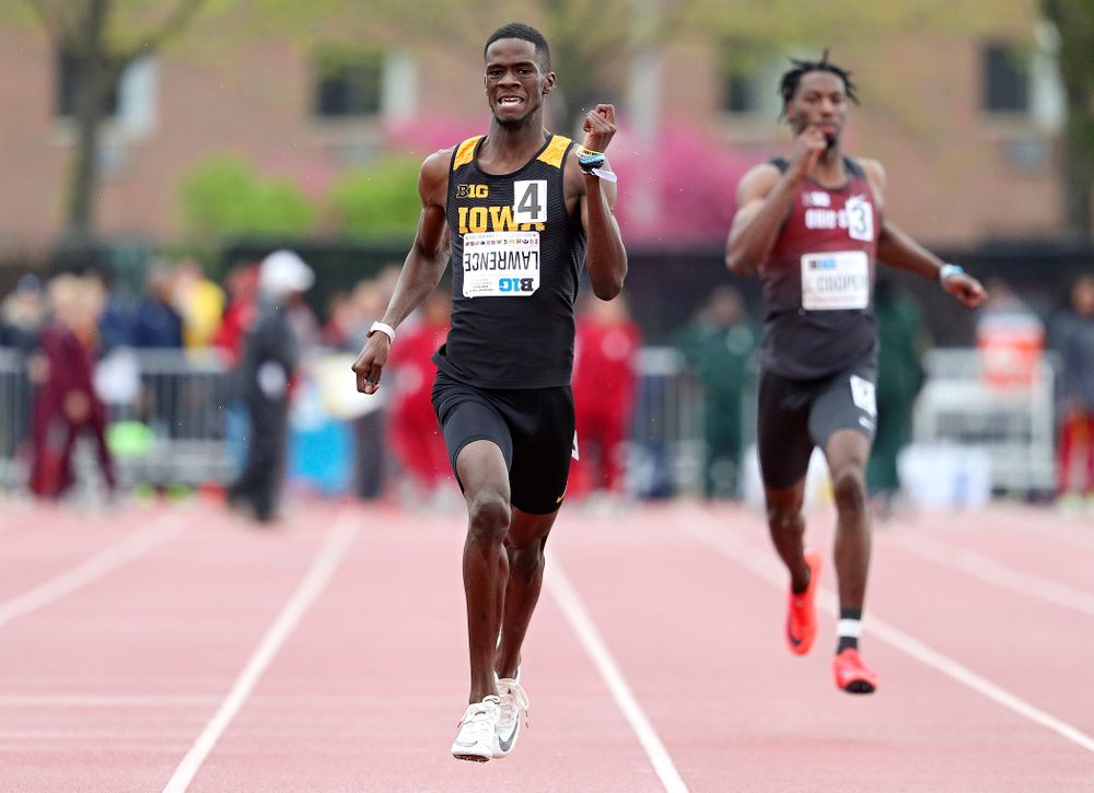 Iowa's Wayne Lawrence Jr. runs the men’s 400 meter dash event on the second day of the Big Ten Outdoor Track and Field Championships at Francis X. Cretzmeyer Track in Iowa City on Saturday, May. 11, 2019. (Stephen Mally/hawkeyesports.com)