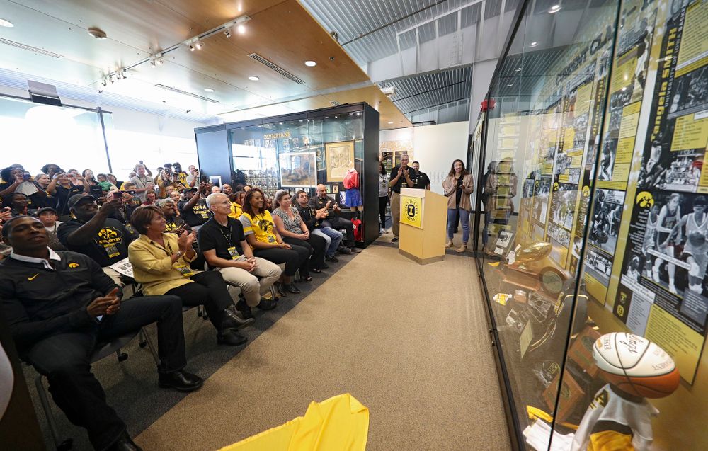The 2019 University of Iowa Athletics Hall of Fame exhibit is unveiled at the University of Iowa Athletics Hall of Fame in Iowa City on Friday, Aug 30, 2019. (Stephen Mally/hawkeyesports.com)
