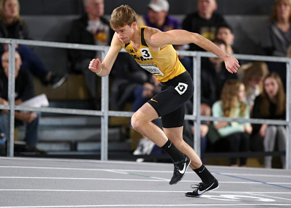 Iowa’s Jeff Roberts runs the men’s 1000 meter run event during the Hawkeye Invitational at the Recreation Building in Iowa City on Saturday, January 11, 2020. (Stephen Mally/hawkeyesports.com)