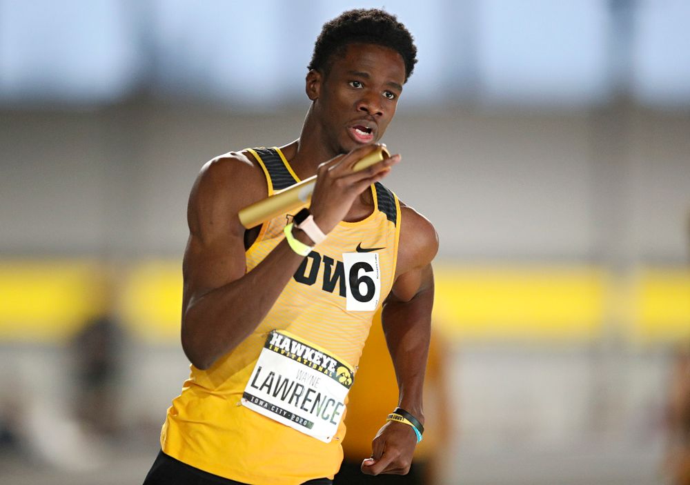 Iowa’s Wayne Lawrence Jr. runs the men’s 1600 meter relay event during the Hawkeye Invitational at the Recreation Building in Iowa City on Saturday, January 11, 2020. (Stephen Mally/hawkeyesports.com)