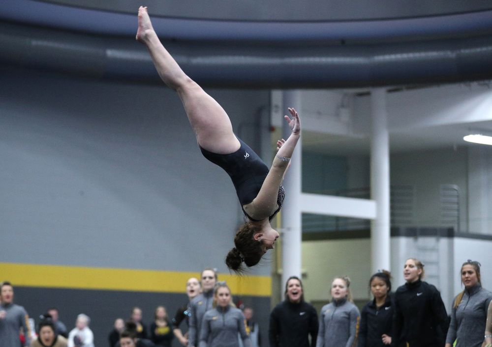 Erin Castle competes on the floor during the Black and Gold intrasquad meet Saturday, December 1, 2018 at the University of Iowa Field House. (Brian Ray/hawkeyesports.com)