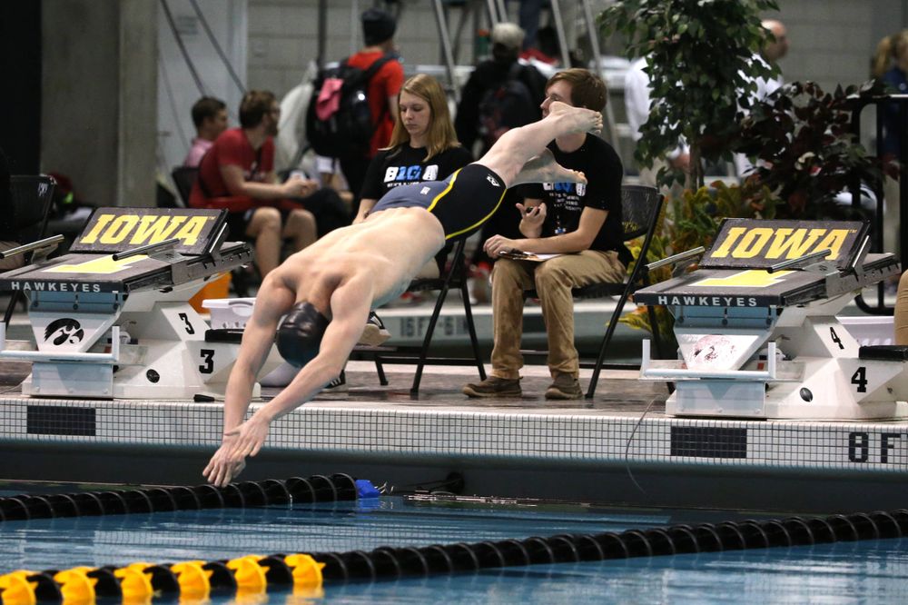 Iowa's Aleksey Tarasenko at the 200-yard freestyle race  Friday, March 1, 2019 at the Campus Recreation and Wellness Center. (Lily Smith/hawkeyesports.com)