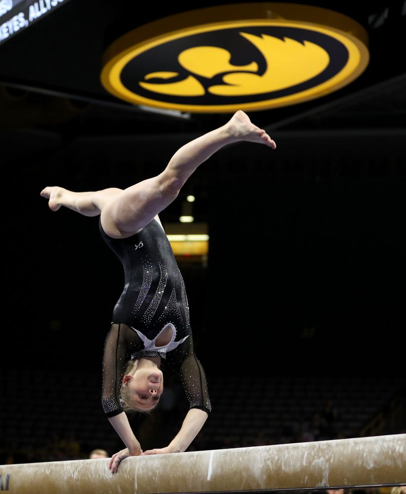 Iowa’s Allyson Steffensmeier competes on the beam against Michigan State Saturday, February 1, 2020 at Carver-Hawkeye Arena. (Brian Ray/hawkeyesports.com)