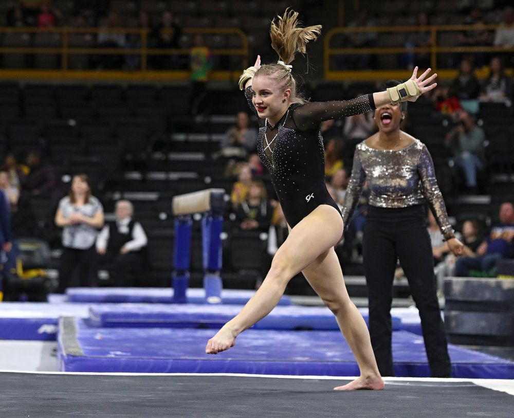 Iowa’s Lauren Guerin competes on the floor during their meet at Carver-Hawkeye Arena in Iowa City on Sunday, March 8, 2020. (Stephen Mally/hawkeyesports.com)