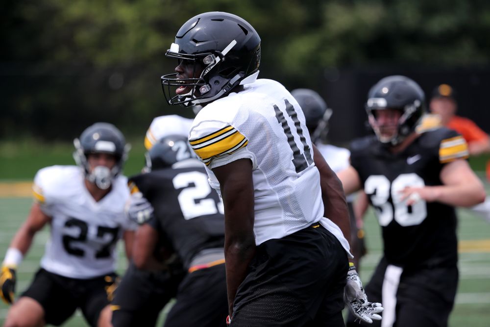 Iowa Hawkeyes defensive back Michael Ojemudia (11) during the third practice of fall camp Sunday, August 5, 2018 at the Kenyon Football Practice Facility. (Brian Ray/hawkeyesports.com)